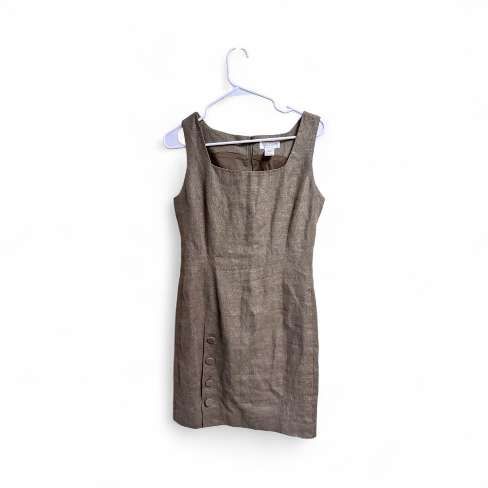 Ann Taylor Studio 100% Linen Dress Size 4 Olive Green Sleeveless Shift Sheath